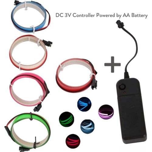3V 2AA Battery 5 Colors 1M Neon Light Glow EL Wire Rope tape Cable Strip LED Cold Light Cap Car decorate Ribbon Lamp