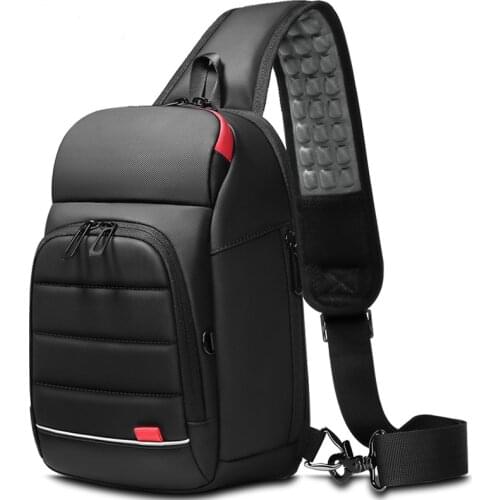 Men USB Chest Bag for 9.7" iPad USB Backpack Charging Short Trip Messenger Bags Water Repellent Crossbody Shoulder Bag