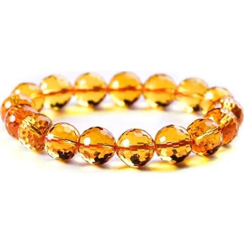 Genuine Natural Yellow Citrine Clear Round Beads Cut Bracelet Women Men Crystal Gemstone Wealthy 8mm 10mm 12mm Gift AAAAA