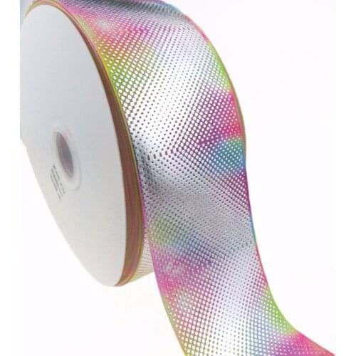Wholesale 100Y/lot 75mm 3" rose gold foil dots silver foil stars printed polyester grosgrain ribbon welcome custom order