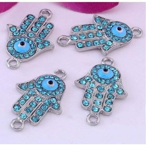Wholesale 200pcs Blue Crystal Rhinestones Lucky Hand and Evil Eye Connector Charm Connector Beads For DIY Bracelet