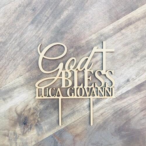 Personalized name God Bless Cake Topper,Christening Cake Topper Religious,first communion gold cake topper baptism decoration