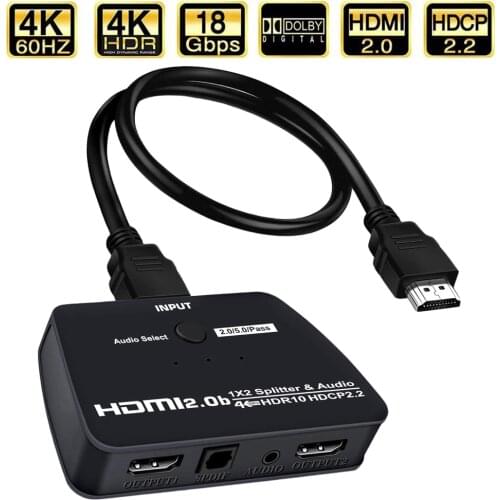 Navceker HDMI Splitter 1x2 4K HDMI Splitter Audio Extractor 1 in 2 out Port HDMI Cable Splitter HDMI Amplifier for PS4 PS5 Xbox