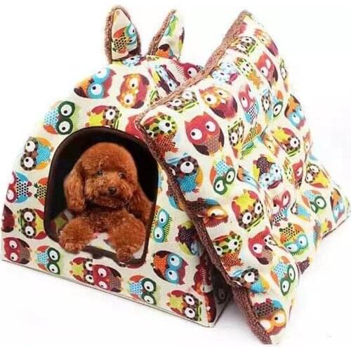 Hot Fleece Soft Pet Dog House Bed Puppy Dog Kennel Pet Bed House for Dog Cat Small Animals Home Dog House with Mat Chihuahua
