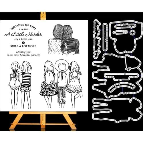 ZhuoAng Back View Girl Cutting Dies and Clear Stamp Set for DIY Scrapbooking Photo Album Decoretive Embossing Stencial