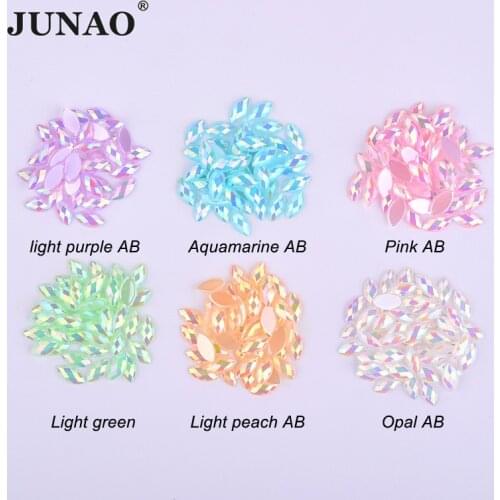 JUNAO 3x6mm 4x8mm Pink AB Rhinestones Colorful Nail Art Crystal Horse Eye Acrylic Gems Non Hotfix Flatback Stones for DIY Crafts