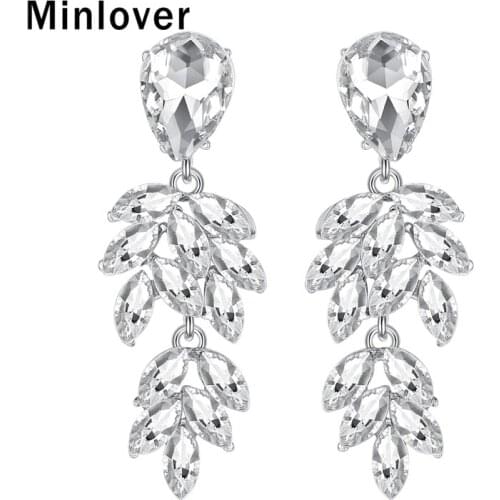 Minlover Crystal Leaf Wedding Drop Dangle Earrings for Women 2019 Luxury Korean Rhinestone Bride Earrings Fashion Jewelry EH1088