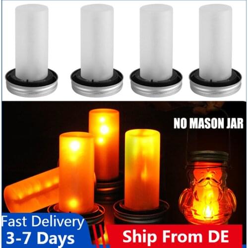 Solar LED Mason Jar Lit Light Torch Flame Warm 12LED Garden Outdoor Solar Bottle Lamp Waterproof Lantern Decoration(No Jar)