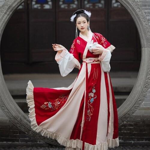 Traditional Hanfu Women Embroidery Dance Costumes Folk Fairy Dress Oriental Performance Clothing Festival Rave Outfit DC4066