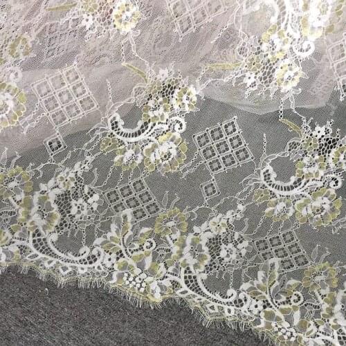 150cm*3M Gorgeous Gold&White Eyelash Lace Fabric Wedding Dress French Chantilly Eyelash Lace Fabric