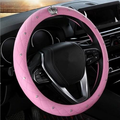 Upscale Crystal Crown Coverd Women car steering- wheel braid Luxurious Diamond PU leather steering wheel Cover diameter 38 CM