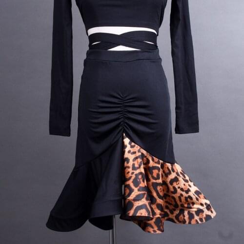2021 Sexy Leopard Fishtail Bone Latin Dance Skirt Practicing Skirt Tango Chacha Rumba Samba Clothing Female Adult Practice Wear