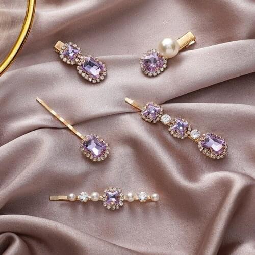 2020 New Cute Sweet Girl Romantic Star Purple Retro Sweet Rhinestone Imitation Pearl Hairpin for Women Fashion Hair Accessories