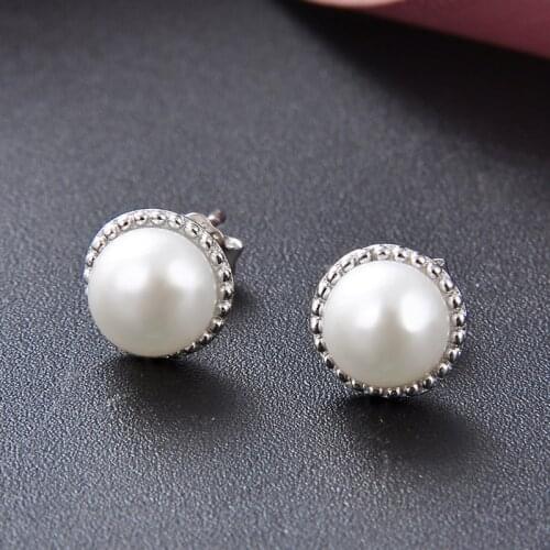 DIWENFU Silver S925 Sterling Pearl Jewelry Stud Earring for Women Round Bohemia Aros Mujer Oreja Orecchini Silver 925 Jewelry