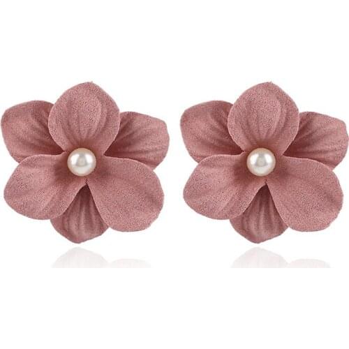 New Fashion Big Pink Blue Grey Flower Earrings For Women Girls Imitation Pearl Stud Earrings Jewelry Bijoux Elegant Gift