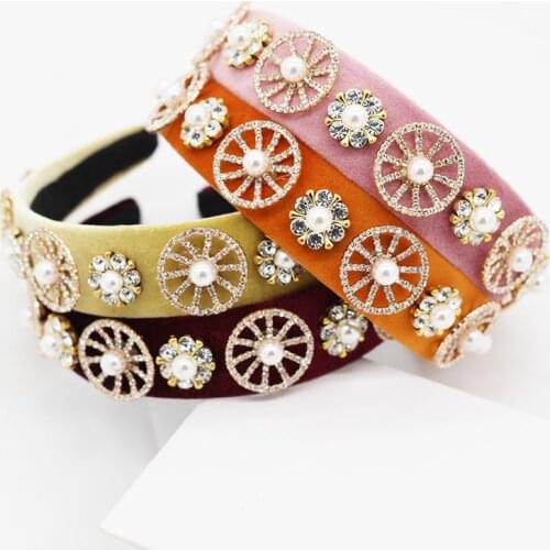 Popular Hair Clip Pearl Barrettes Women Girl Handmade Rhinestone wheels Hairpins gem flowers Hair Accessories wide headpiece hot