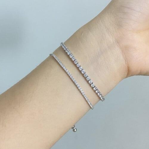 2021 Trendy 1.5mm Diamond Bangle Bracelet 100% Real 925 Sterling silver Wedding Bracelets For Women Tennis Party Jewelry Gift