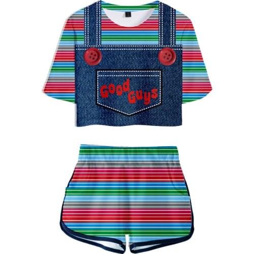 Ladies suit Seed Of Chucky Shorts And T-shirts Ghost Doll Women Two Piece Sets Print Horror Movie Girls Crop Top Sport suit Girl
