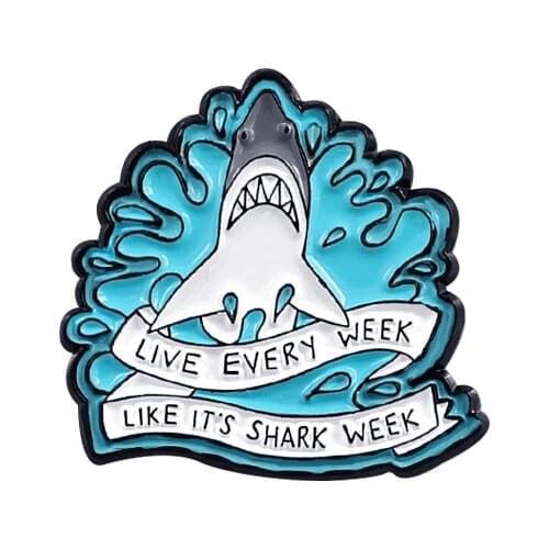 LIVE EVERY WEEK,LIKE ITS SHARK WEEK Shark Surf Metal Enamel Brooch Cute Animal Badge Pin Clothing Backpack Jewelry Accessories