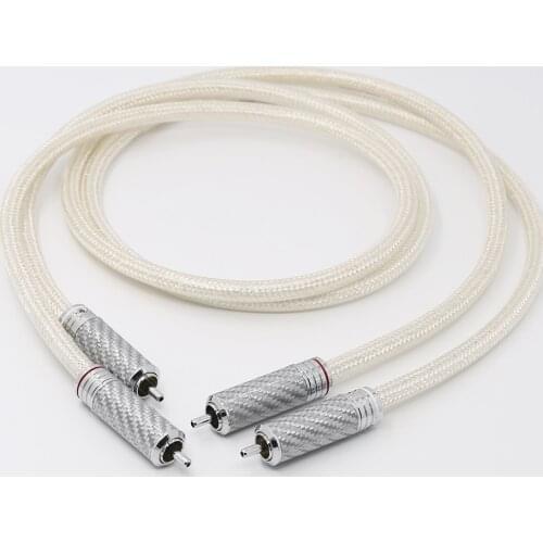 1 pair Hifi Rhodium Plated White Carbon Fiber RCA plugs Signature OFC Silver-Plated Interconnect Cable