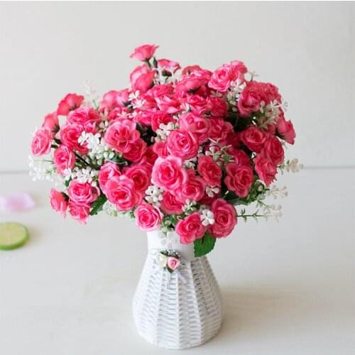 15 Head Mini Roses Artificial Flowers Diy Wedding DIY Home Bedroom Decoration Accessories Silk Fake Flower Winter Decoration