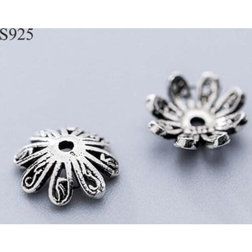2pcs Real Solid 925 Sterling Plain Silver 10mm Flower Spacer Bead Caps Necklace Bracelet Connector DIY Jewelry Making Findings