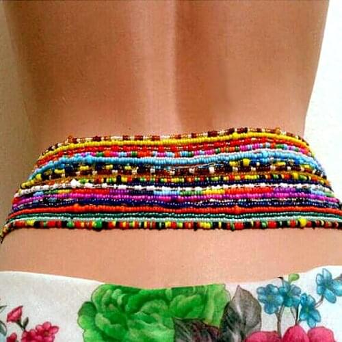 2pcs Bohemia Double Bead Waist Chains Body Jewelry Women Summer Sexy Bikini Beach Belly Chain Strand Charms Vintage Waistband