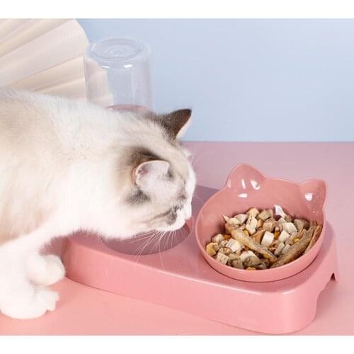 2-in-1 Pet Cat Bowl Water Dispenser Automatic Water Storage Dog Cat Food Double Bowl Drinking Raised Stand Dish Bowls For Cats