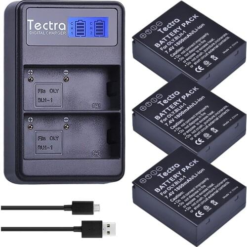 3pcs 1800mAh BLH-1 BLH1 BLH 1 Battery + LCD USB Dual Charger for Olympus Digital Camera EM1 E-M1 MARK II EM1-2 Mark 2 Mark2