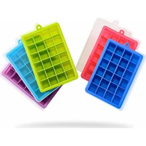 4 Colors Choices 24 Cavity Ice Cube Tray Box With Lid Cover Drink Jelly Freezer Mold Mould Maker Ice Cube Maker Silicone Mold