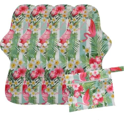 4PCS 13" Night Use Reusable Menstrual Pads Heavy Flow Extra Large Size Breathable Women Bamboo Cotton Sanitary Pads+ 1 Wet Bag