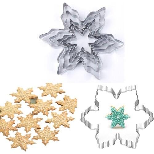 5Pcs Snowflake Christmas Cookie Cutters Stainless Steel Chocolate Cake Biscuit Moulds Fondant Icing Mold Cake Decorating Tools