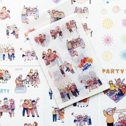6 Sheets/Pack Cute Party Family Reunion Sticker Adhesive Craft Stick Label Notebook Computer DIY Decor Kids Gift Stationery