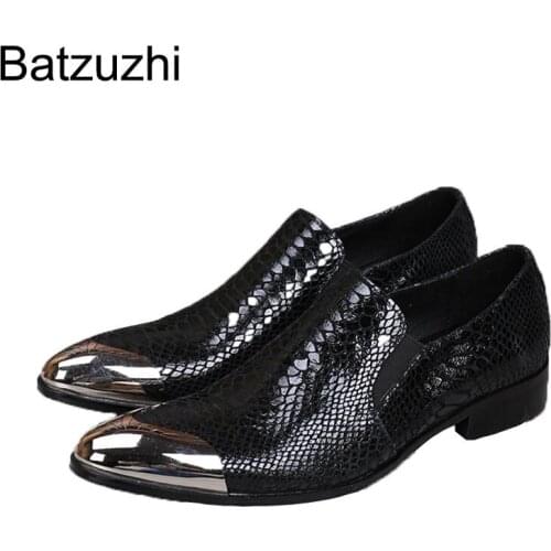 Batzuzhi New 2020 Mens Black Leather Shoes Front Metal Cap Mens Dress Shoes Designers Shoes Men, EU38-46! Zapatillas Hombre
