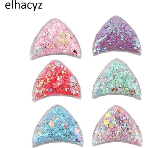 1 Pair 2.5'' Bling Bling Transparent PVC Sequins Quicksand Cat Ears Patches Appliques for Girls Hairband DIY Hair Accessories