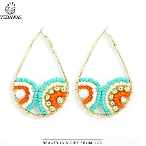Veadwas Bohemian Acrylic Multi Color Beaded Drop Earrings for Women Wedding Holiday Jewelry Special Design Earrings Gifts Bijoux