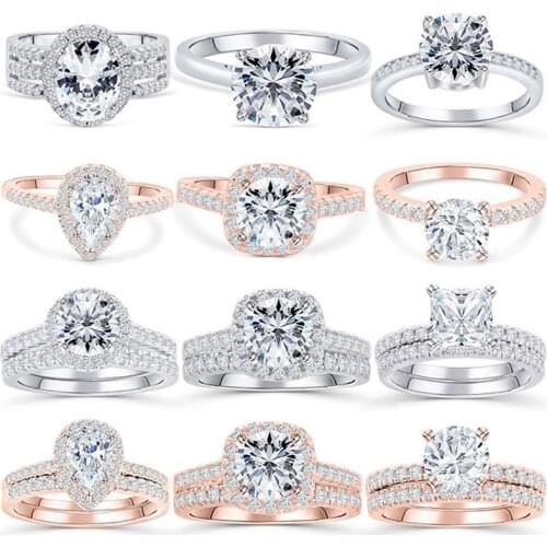 Pure 925 Sterling Silver rings for women multiple wedding ring set Clear Zircon Engagement Statement Jewelry Accessories Gifts