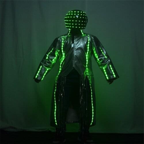 M88 Colorful led helmet stage dance costumes led props bar robot men wears coat dj dress clothe party luminous headpiece disco