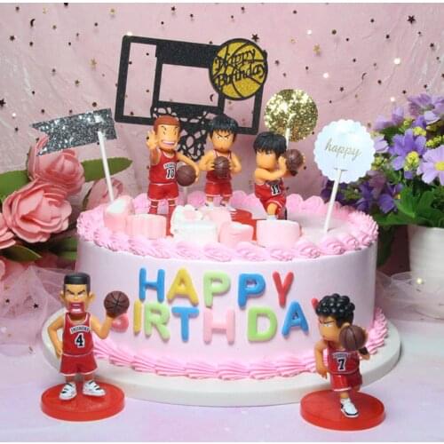 5pcs Japanese Anime Figure Slam Dunk Cake Topper Sakuragi Hanamichi Basketball Cake Decoration For Kids Birthday Party Decor