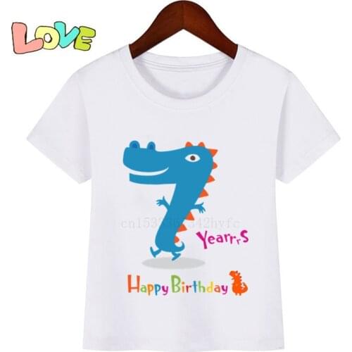 Baby Kids Happy Birthday Dinosaur Number 1-10 Print T Shirt Children Birthday Dino Number T-shirts Boy&Girl Gift Tshirt Present