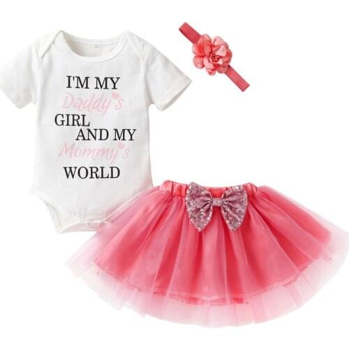 Baby Girls Clothes Sets Romper + Skirt + headband Kids Summer Christmas Outfit Kits Quality Toddler Childrens Clothing