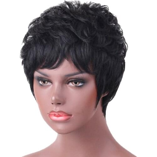 Short Afro African Full Wigs, Black Natural Human Hair Wig Spiral Curly Style, Women Lady Daily Party Wear
