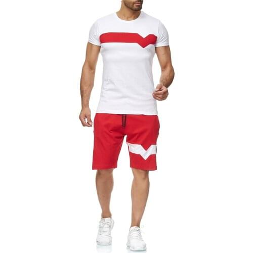 Tracksuit 2 Pieces Men Sets Summer Color-Block O-Neck Sportswear Set Male Casual Fitness Shorts+T Shirt Suits Plus Size 3XL