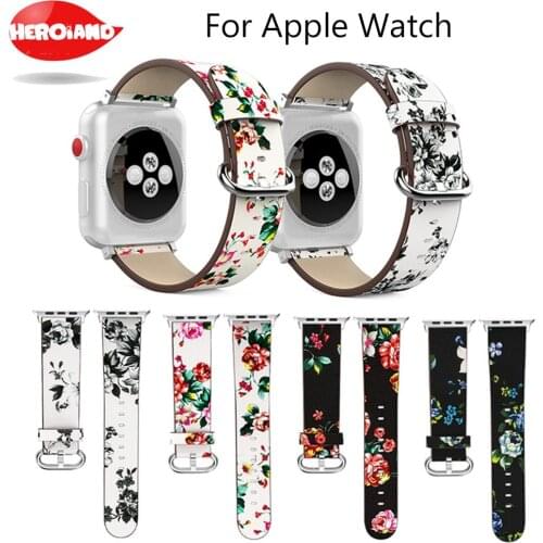 Leather Watchband For Apple Watch 38mm 42mm Series 1 2 3 Leather Vintage peony Print Replacement Band Steel Buckle Wrist Strap