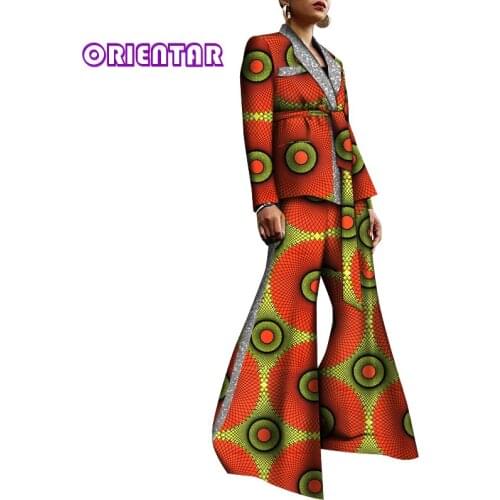 Fashion Women African Pants Suits 2 Piece Set for Women Long Sleeve Blazer Coat and Pants Office Lady African Clothing WY8630