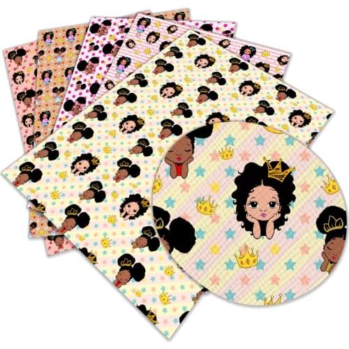 Black Women Printed Faux Leather Fashion Lady Character Sheets for DIY Hair Bows Bag Phone Cash A4 22*30CM