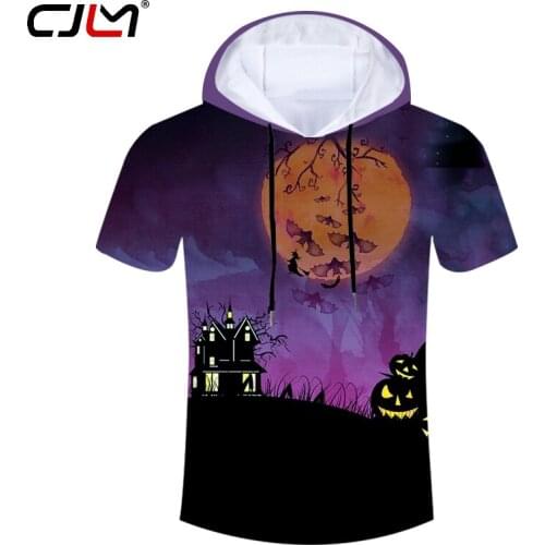 CJLM Winter Halloween New 3D Mens Hooded Tshirt Printed Pumpkin And Bat T-shirt Man Gothic Streetwear Tee Shirt 5XL Wholesale