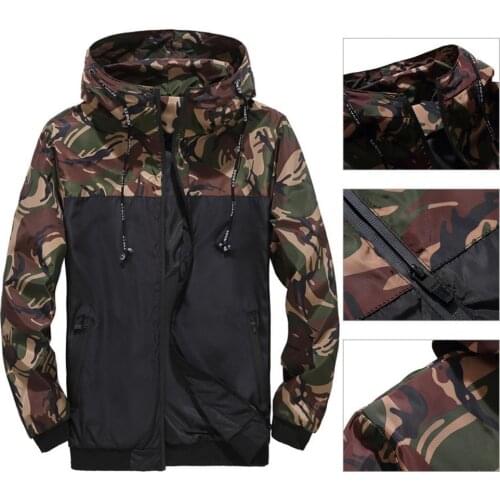 2021 Autumn Men‘s Coat Camouflage Patchwork Windproof Waterproof Cardigan Hooded Men Sweatshirt High Quality Jacket