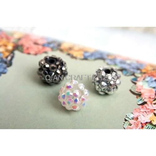 Set of 100 pcs Round Resin Rhinestone Sparkling Disco pave Beads- assorted colors 12mm ab plating