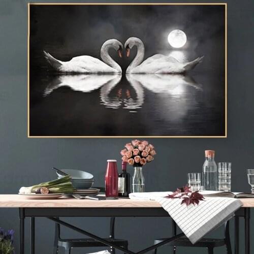 White Swan Moonlight Wall Picture Romantic Couple 5D Diamond Painting Nordic Diamond Embroidery Interior Room Decoration